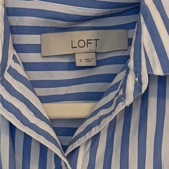 LOFT Light Blue Striped Poplin Belted Pocket Shirtdress - Picture 4 of 5